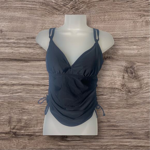 Athleta Other - Athleta Black Double Strap Ruched Side Drawstring Tankini Top Size 32B/30C